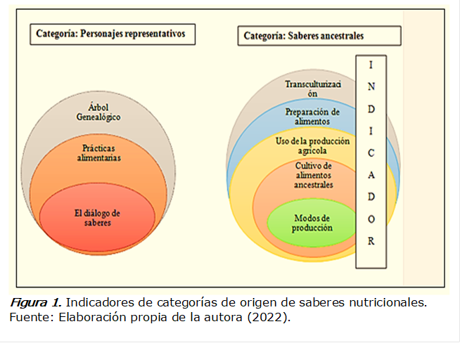  
Figura 1. Indicadores de categorías de origen de saberes nutricionales.
Fuente: Elaboración propia de la autora (2022).