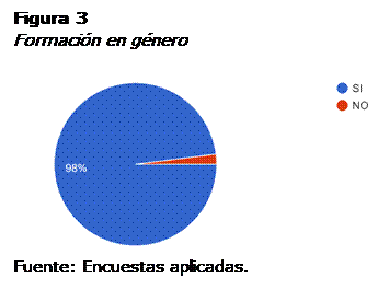 Cuadro de texto: Figura 3
Formacin en gnero
 
Fuente: Encuestas aplicadas.
